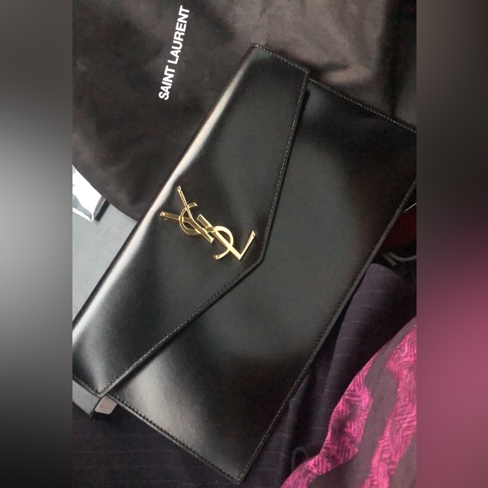 NO longer for sale / YSL UPTOWN POUCH | smooth shiny black leather.